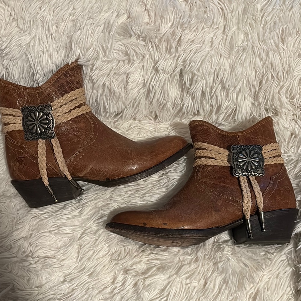Ariat Brown Tan Ankle Booties with Western Flair